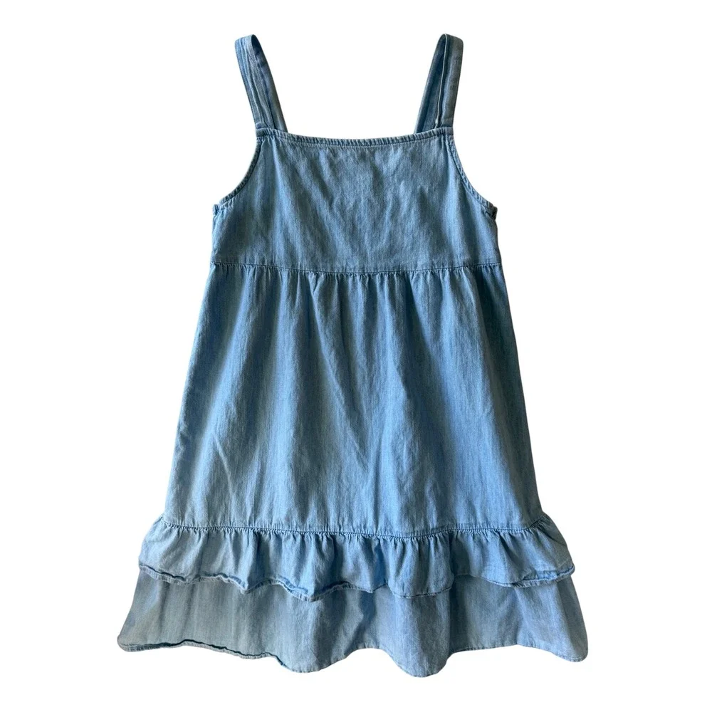 Old Navy Girls Chambray Washed Denim Ruffle Tiered Sundress Blue XL 14-16